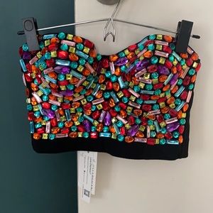 Beaded rhinestone bustier top